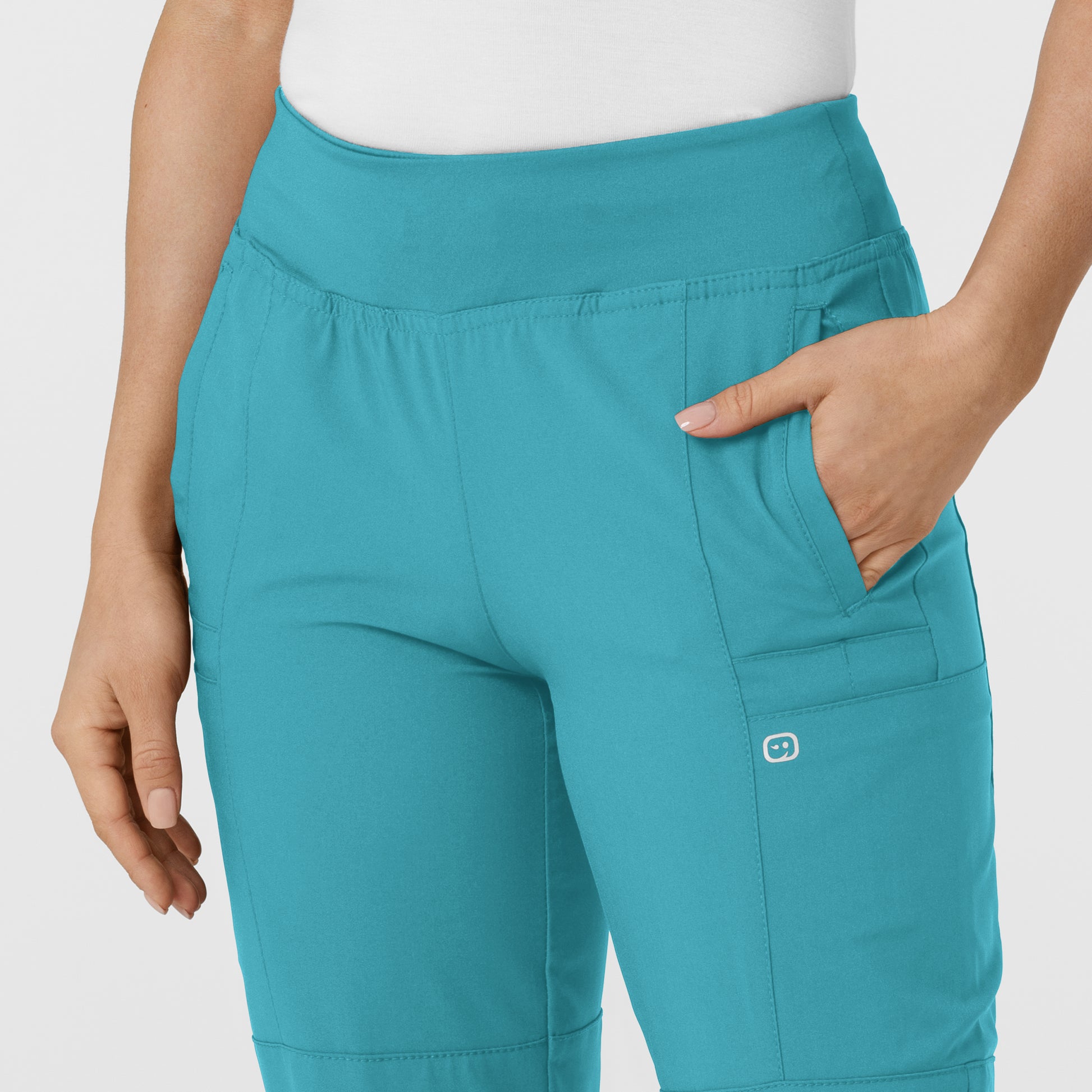 W123 5555 Comfort Waist Cargo Jogger Scrub Pants Teal Blue Model Image Left Side | Wink