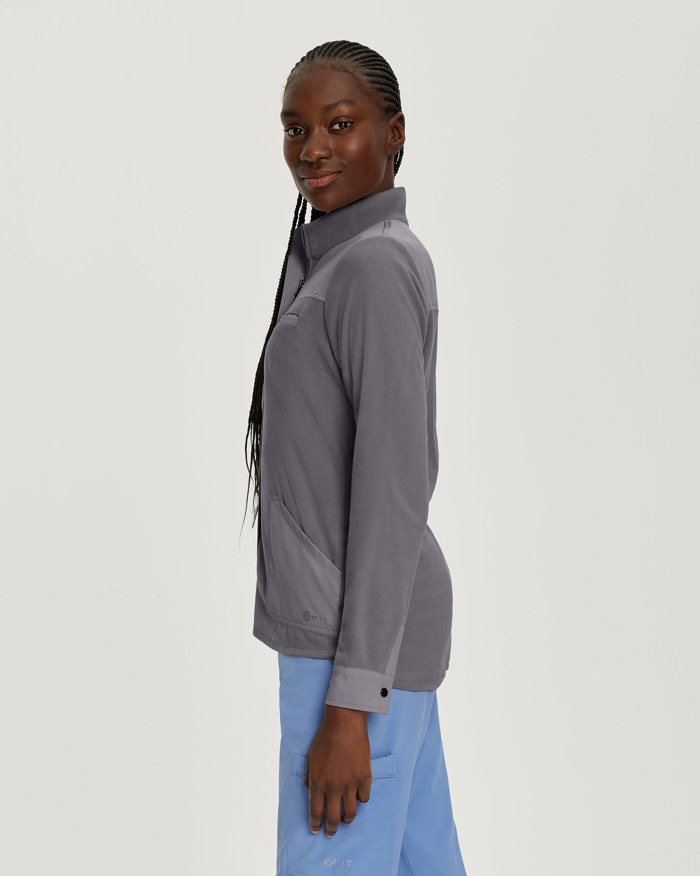 FIT 456 FIT Women's 3 Pocket Warm Up Scrub Jacket Pewter Image