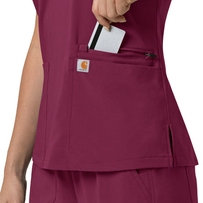 Force Cross-Flex C13210 Flex Panel V-Neck Scrub Top Wine Model Image Alternate | Carhartt