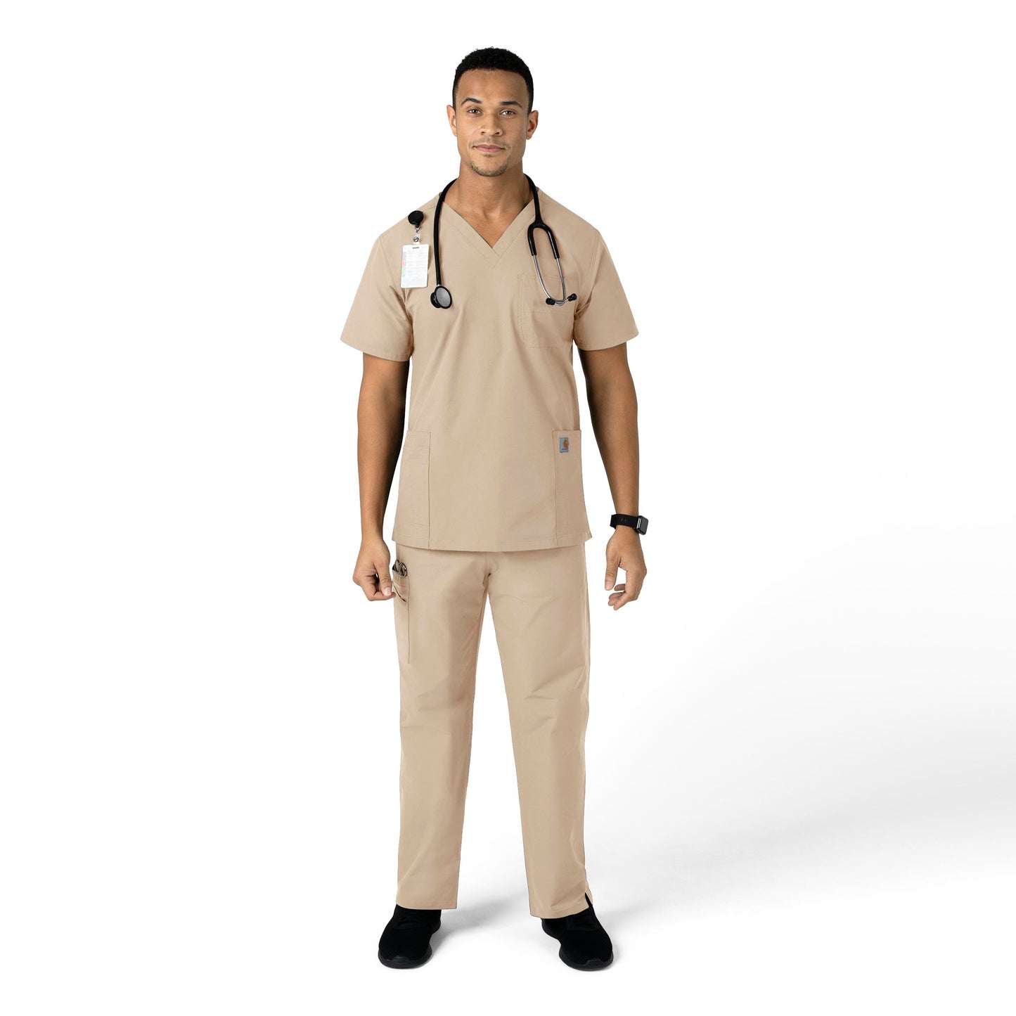 Force Essentials C55013 Unisex Elastic Waist Cargo Scrub Pants Khaki Model Image Alternate | Carhartt