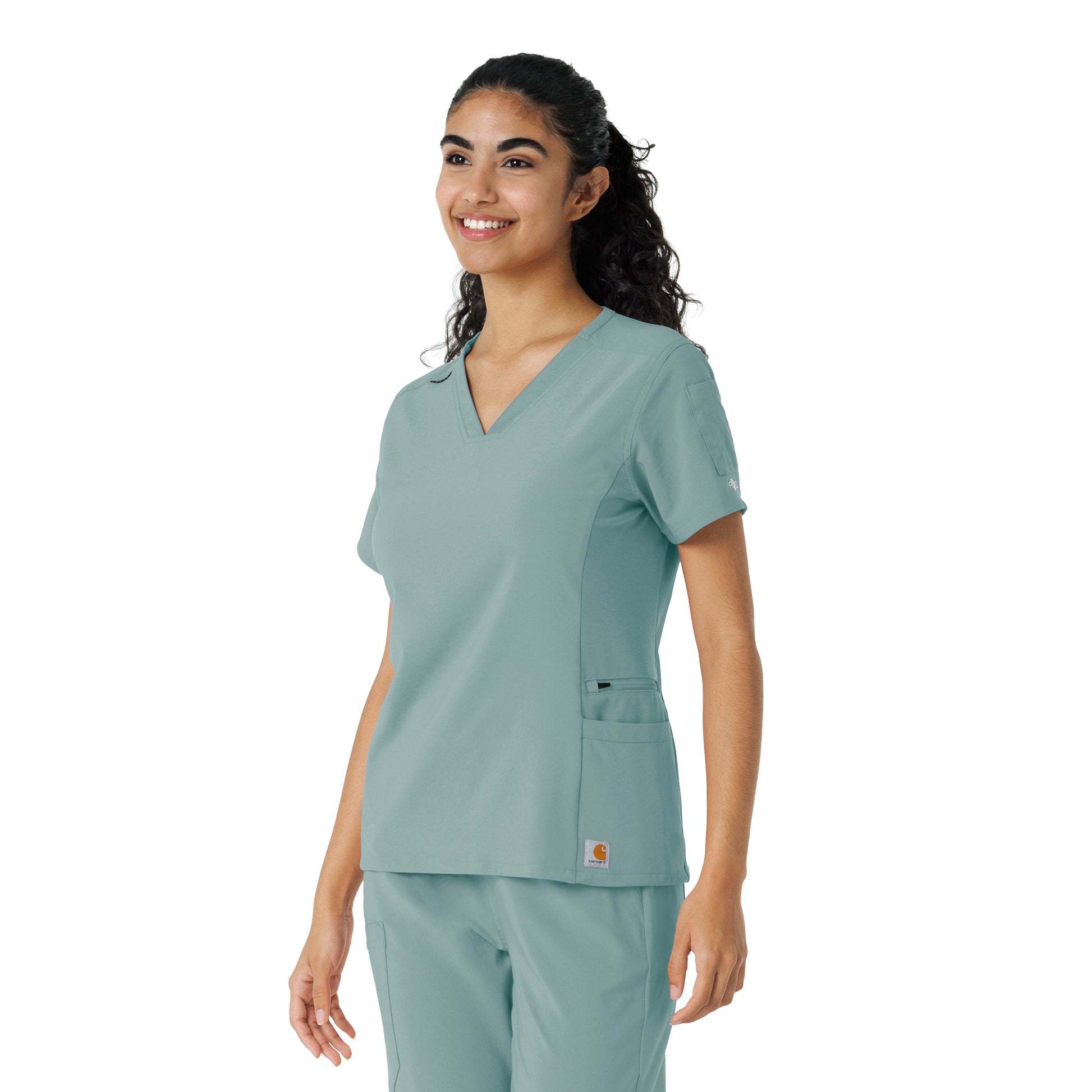 Force Cross-Flex C13310 Knit Panel Scrub Top Summer Blue Model Image Right Side | Carhartt