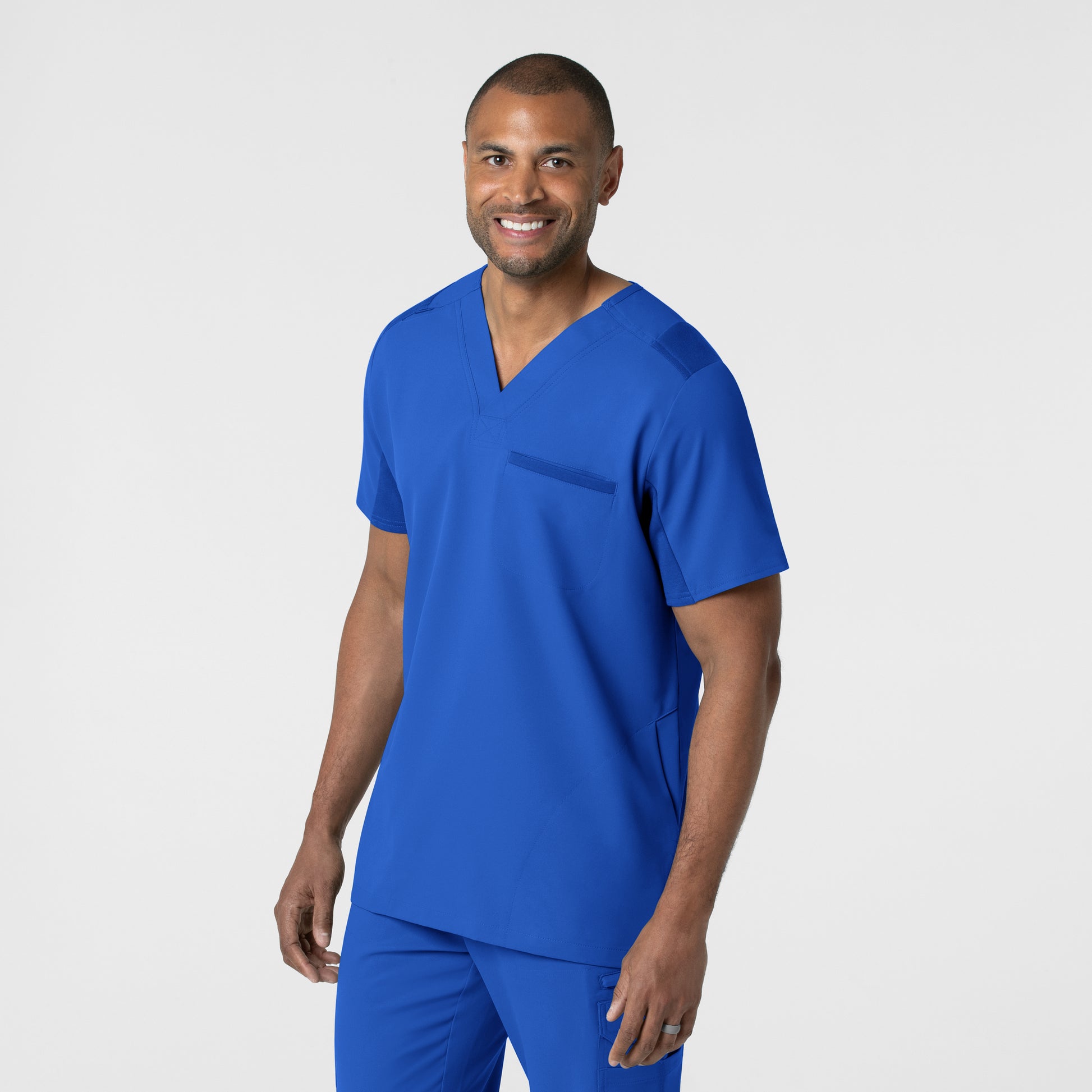 Thrive 6622 Men's Utility V-Neck Scrub Top Royal Model Image Right Side | Wink