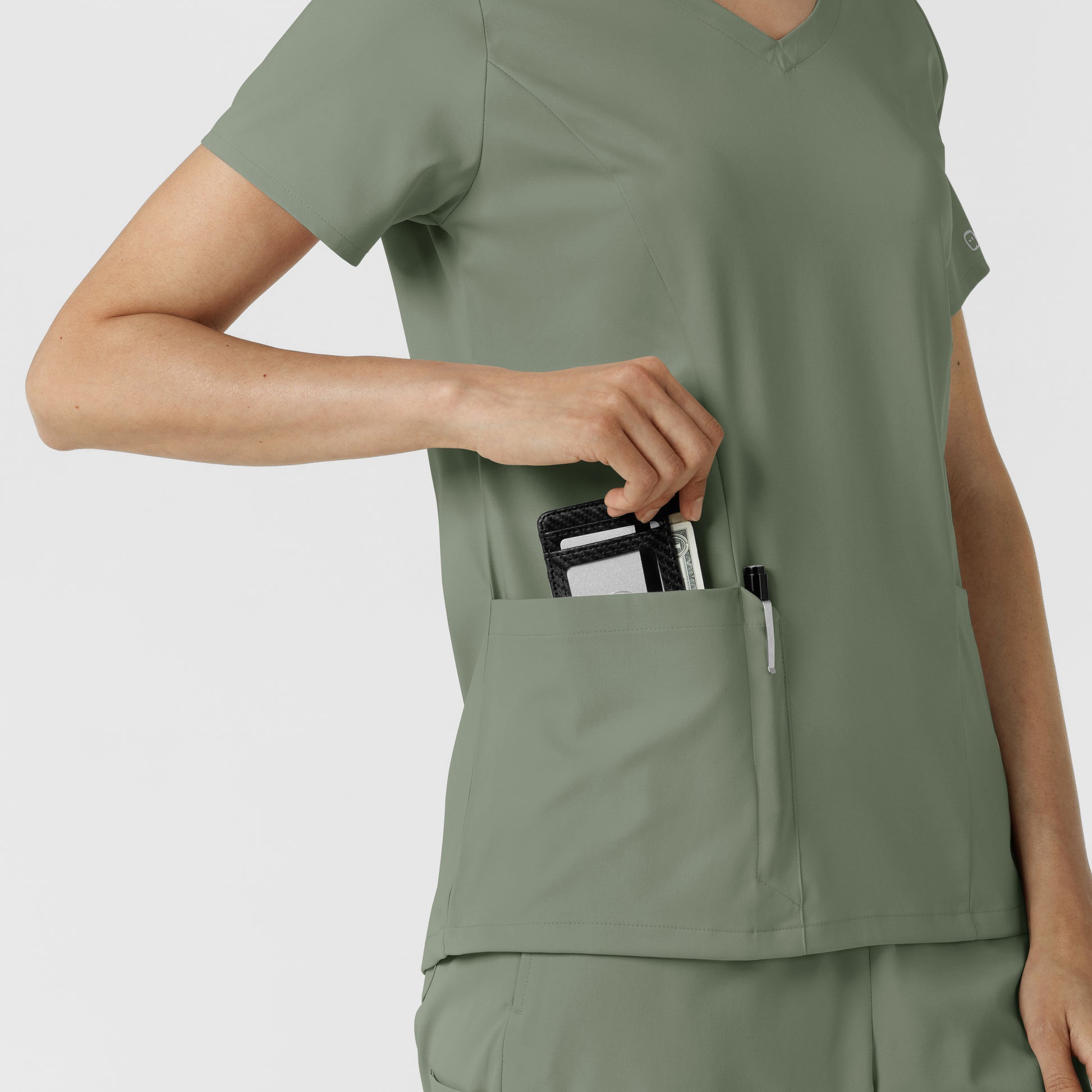 Boundless 6251 2-Pocket V-Neck Scrub Top Sage Model Image Alternate | Wink