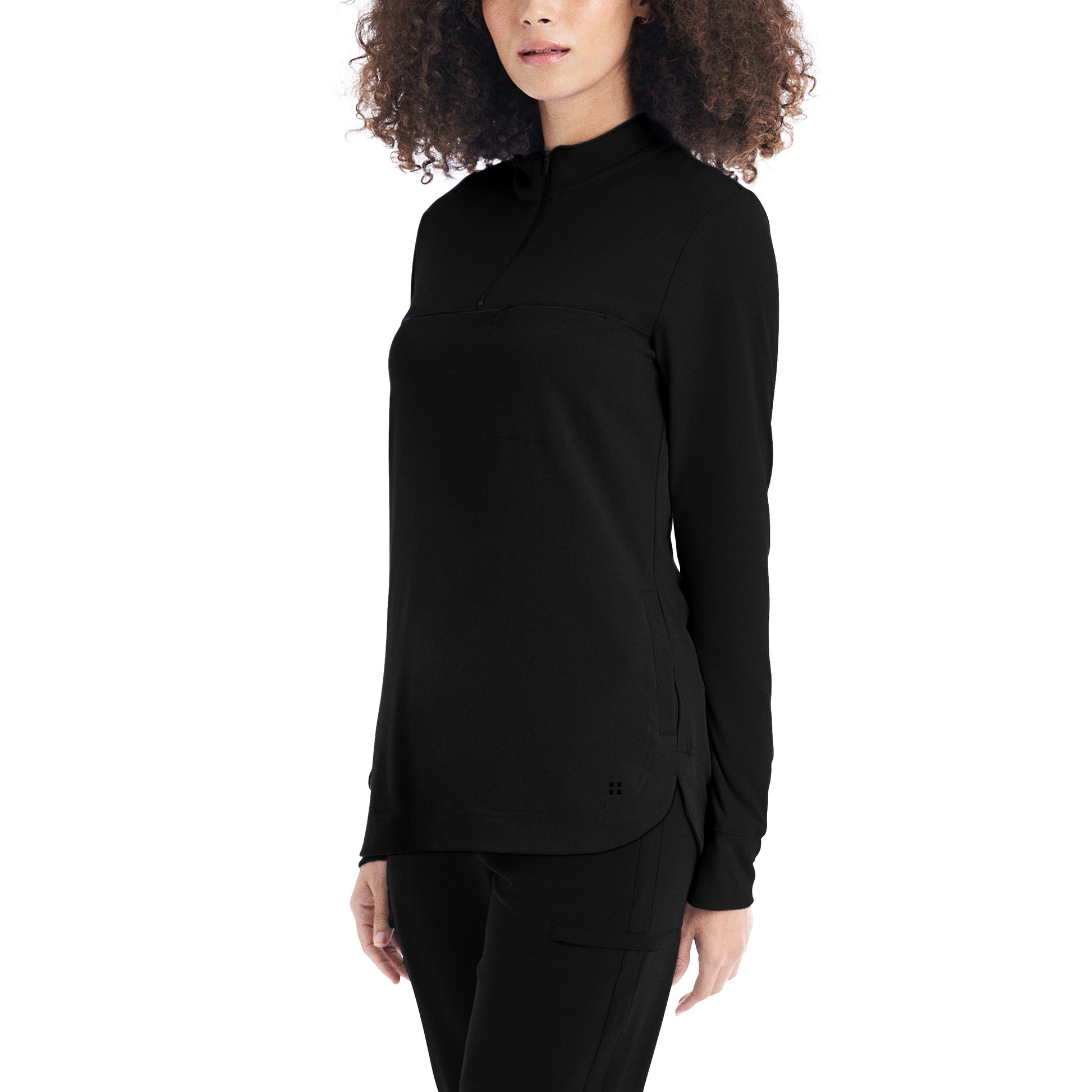 CRFT WT133 Women's 3 Pocket Quarter Zip Mock Neck Pullover Scrub Top Black Image