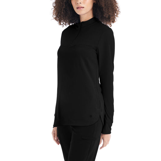 CRFT WT133 Women's 3 Pocket Quarter Zip Mock Neck Pullover Scrub Top Black Image