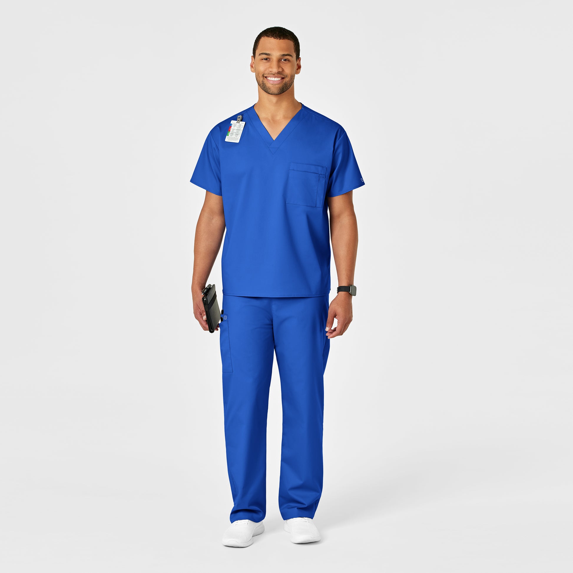 WonderWORK 500 Unisex Drawstring Cargo Scrub Pants Royal Model Image Alternate | Wink