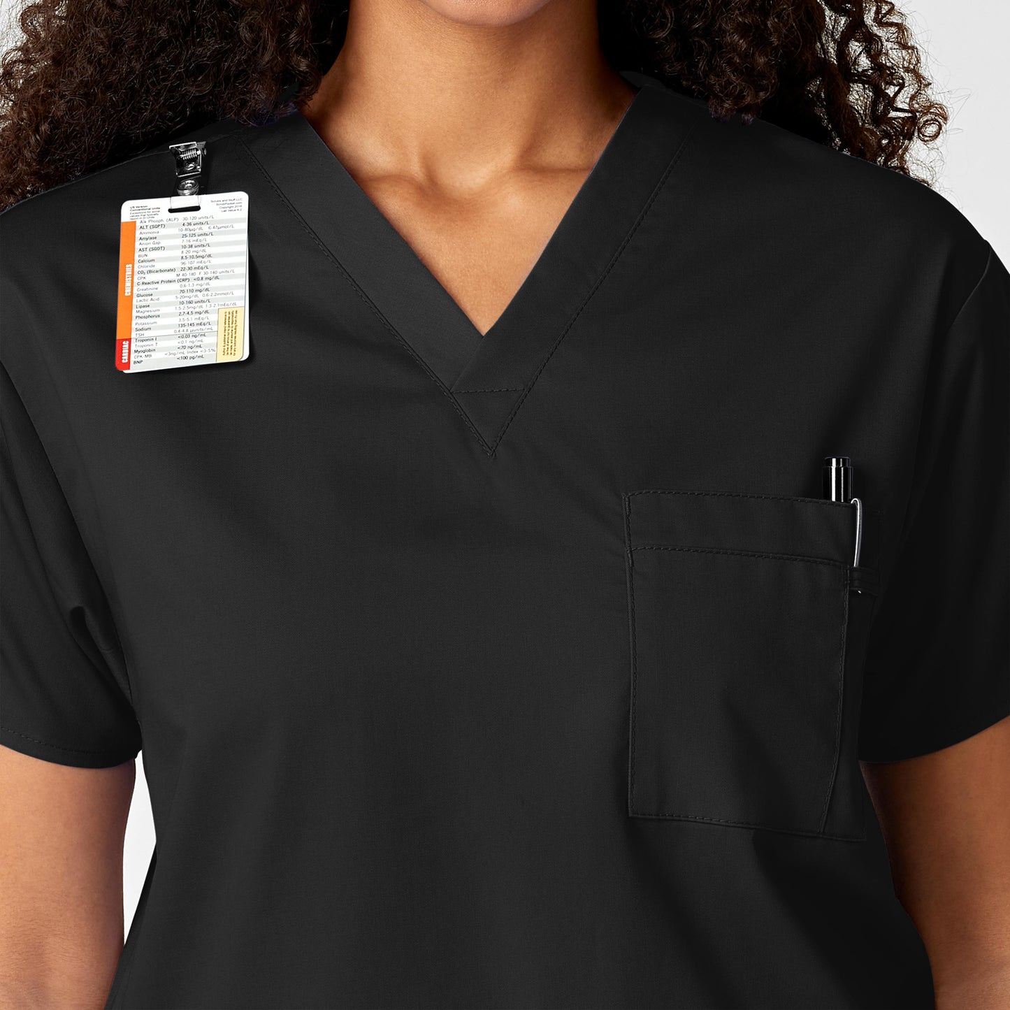 WonderWORK 100 Unisex V-Neck Scrub Top Black Model Image Alternate | Wink