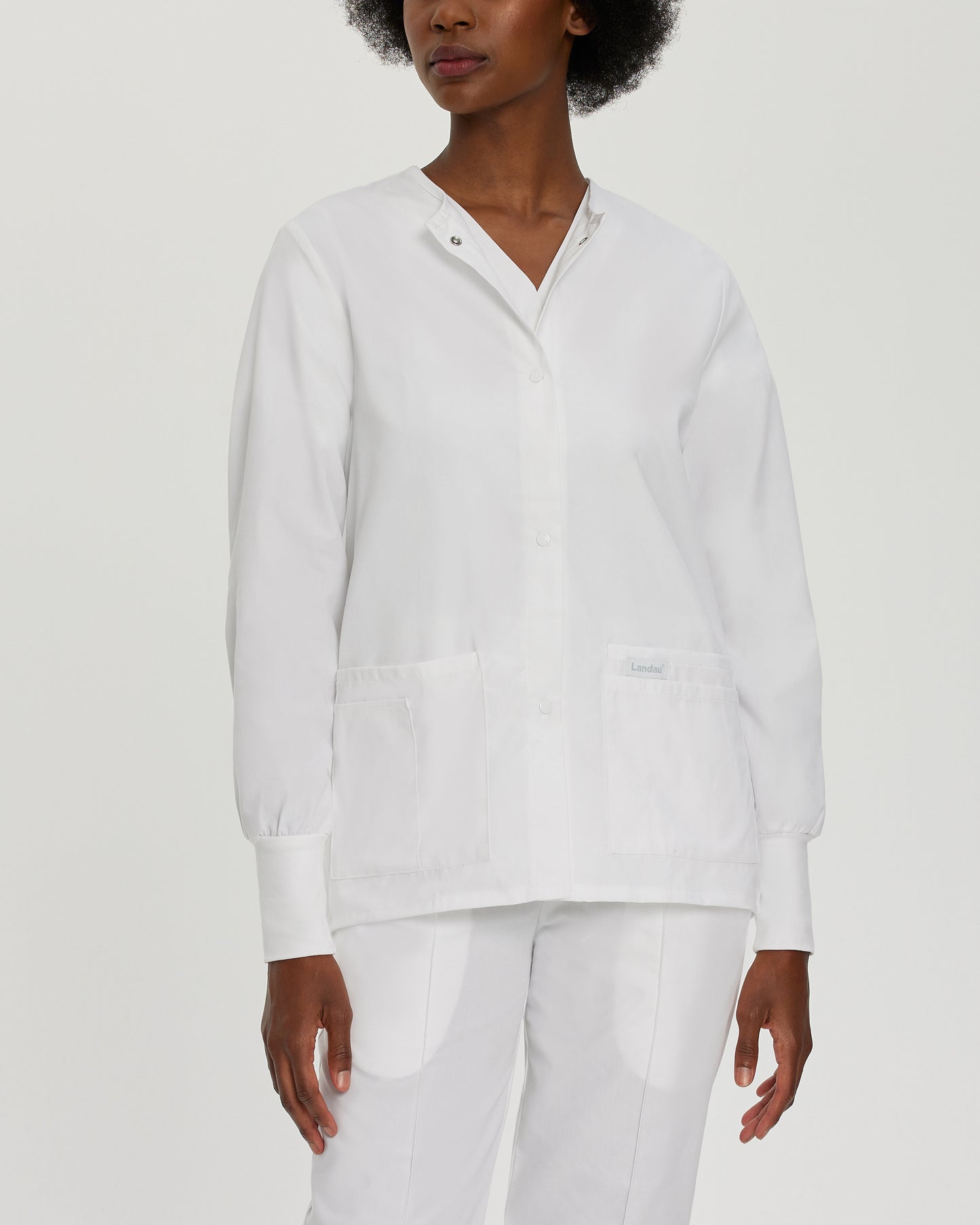 Essentials 7525 Women's 4 Pocket Warm Up Scrub Jacket White Image