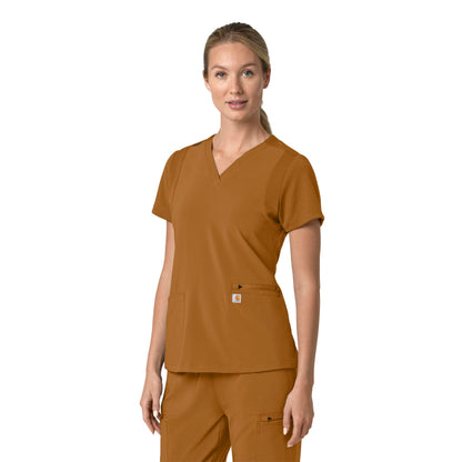 Force Cross-Flex C13210 Flex Panel V-Neck Scrub Top Fox Brown Model Image Right Side | Carhartt