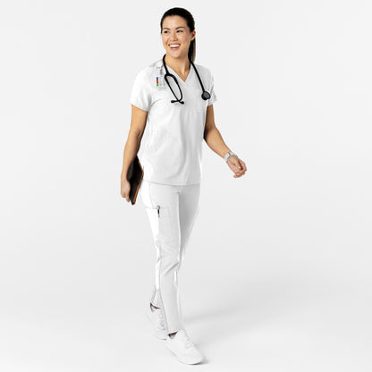 W123 6045 Flex-n-Reach V-Neck Scrub Top White Model Image Alternate | Wink