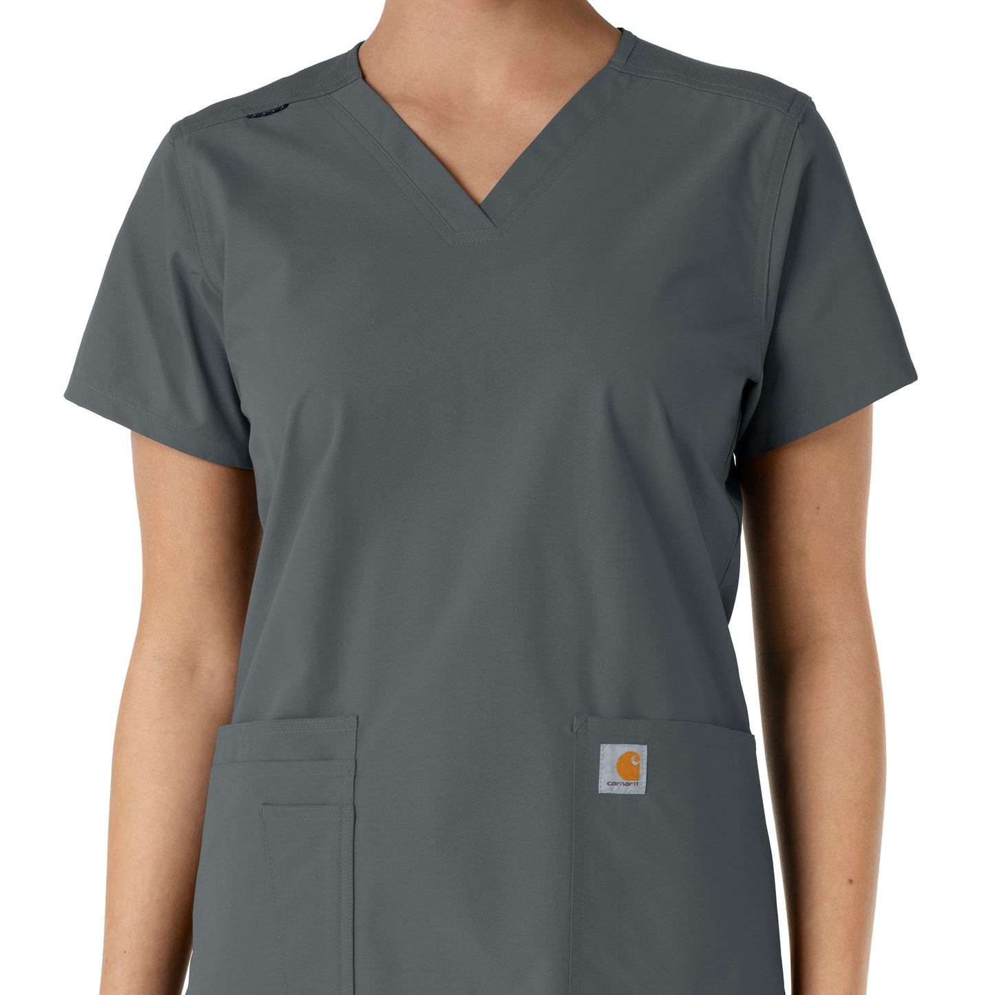 Force Essentials C12313 V-Neck Knit Panel Scrub Top Pewter Model Image Alternate | Carhartt