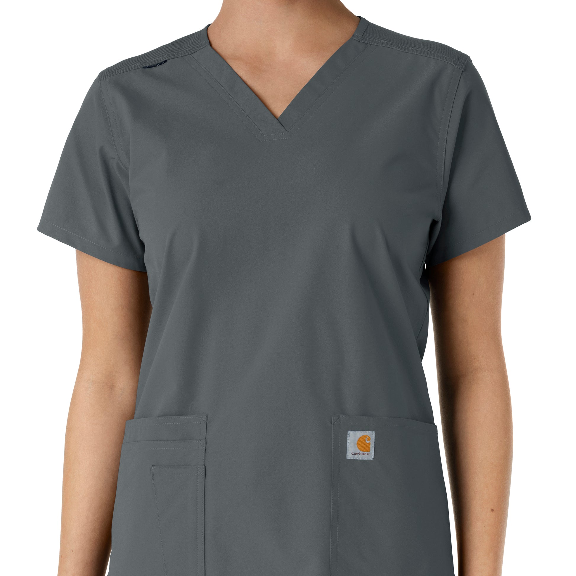 Force Essentials C12313 V-Neck Knit Panel Scrub Top Pewter Model Image Left Side | Carhartt