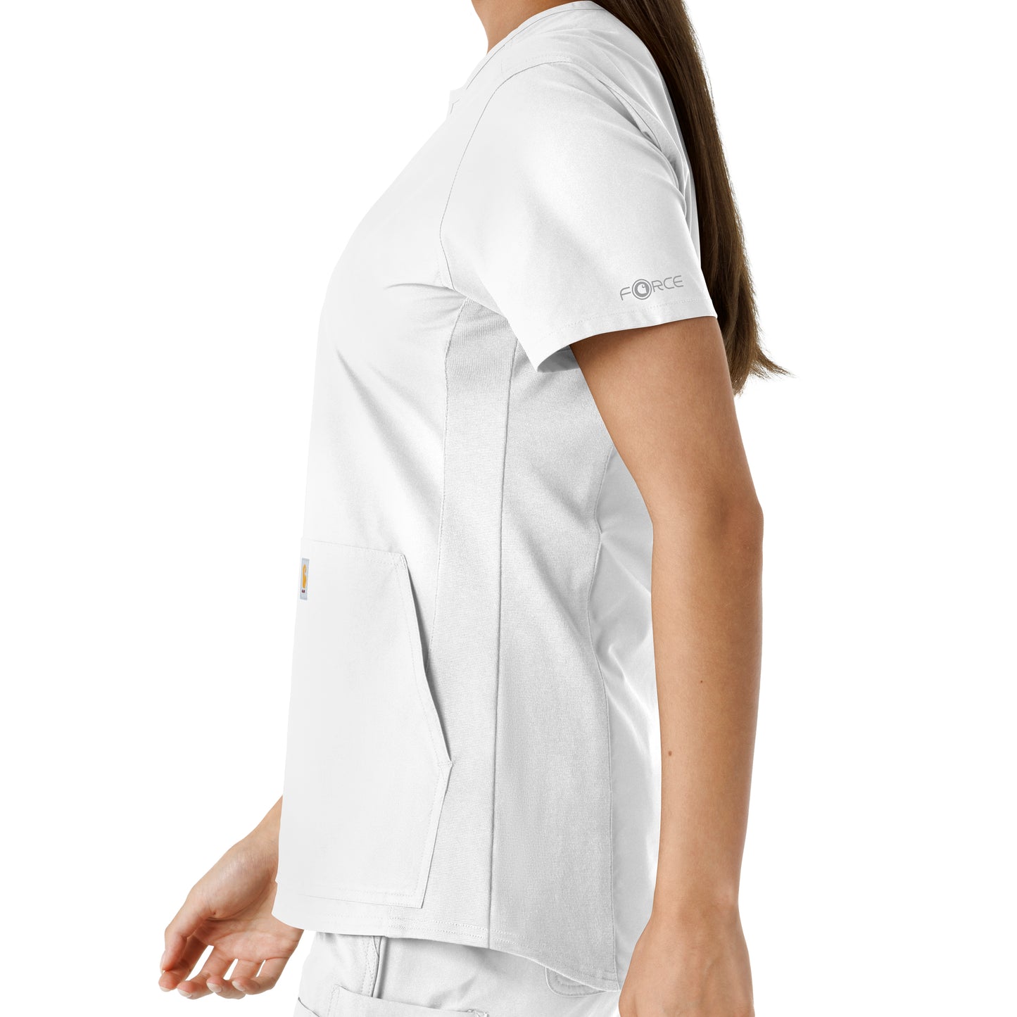 Force Essentials C12413 Notch Neck Tunic Knit Panel Scrub Top White Model Image Alternate | Carhartt