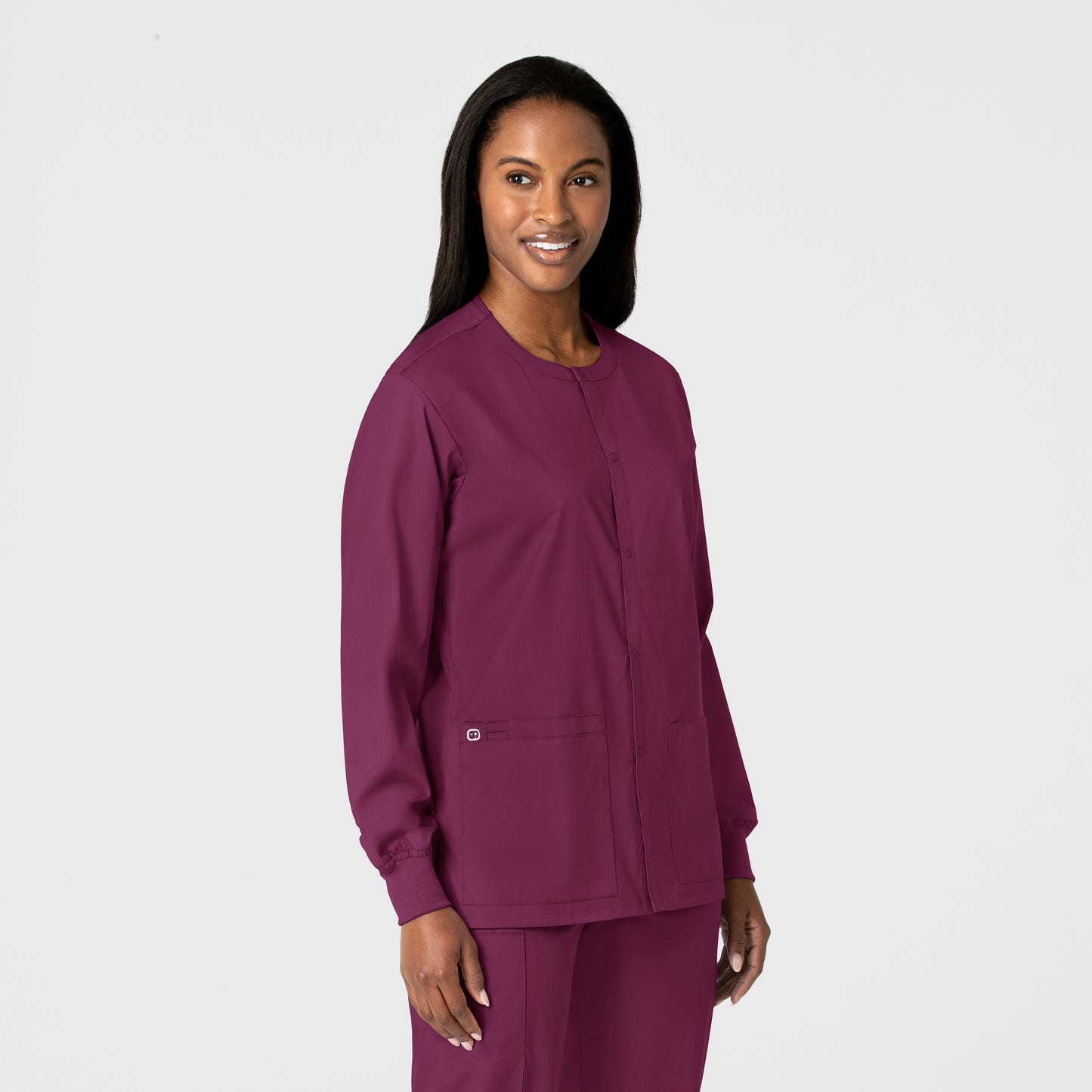 WonderWORK 800 Unisex Snap Front Jacket Wine Model Image Left Side | Wink