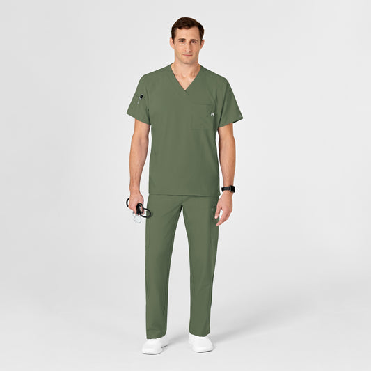 W123 6355 Men's V-Neck Scrub Top Olive Model Image Front | Wink