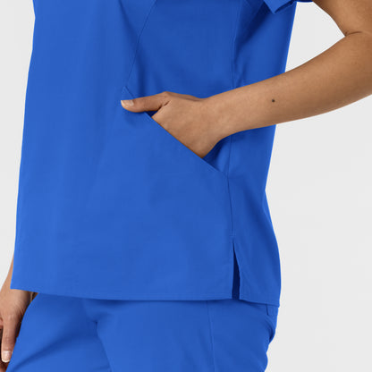 WonderWORK 106 Curved V-Neck Scrub Top Royal Model Image Alternate | Wink