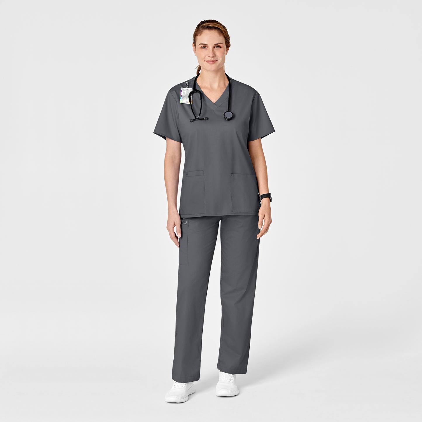 WonderWORK 501 Pull-On Cargo Scrub Pant Pewter Model Image Right Side | Wink