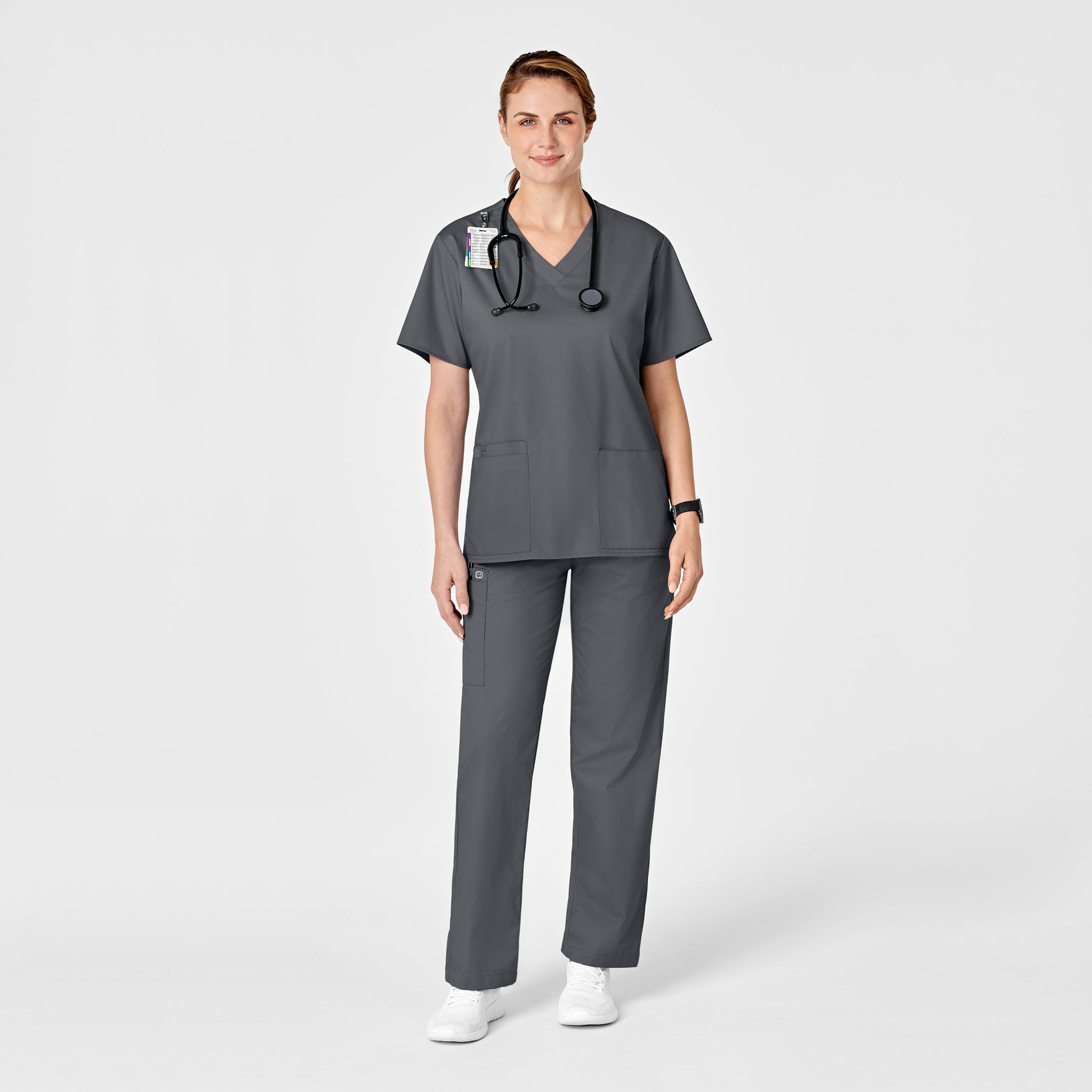 WonderWORK 501 Pull-On Cargo Scrub Pant Pewter Model Image Right Side | Wink