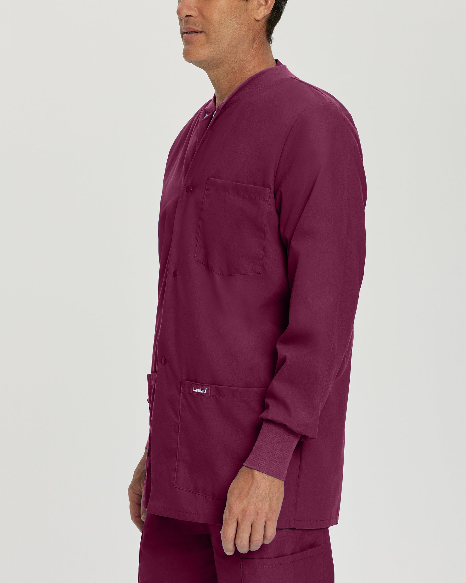 Essentials 7551 Men's 5 Pocket Warm Up Scrub Jacket Wine Image