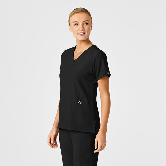 W123 6155 Stylized V-Neck Scrub Top Black Model Image Right Side | Wink