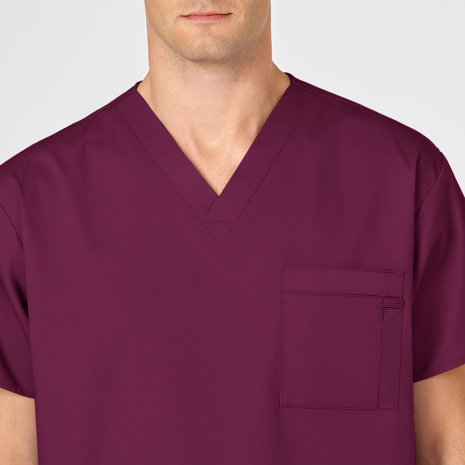 WonderWORK 100 Unisex V-Neck Scrub Top Wine Model Image Alternate | Wink