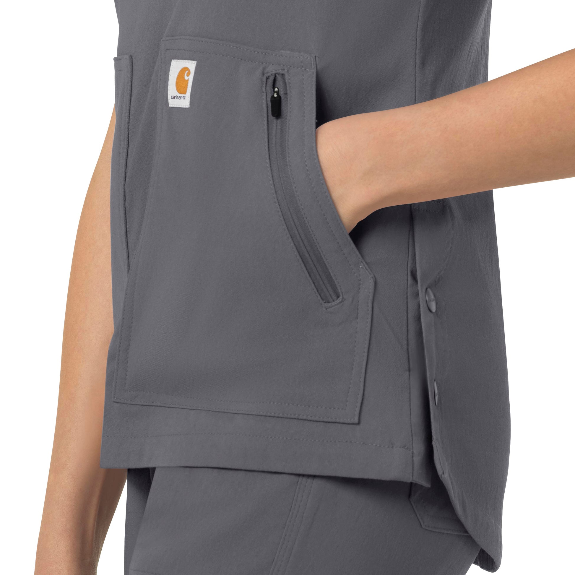 Rugged Flex Peak C12237 4-Pocket V-Neck Scrub Top Pewter Model Image Alternate | Carhartt