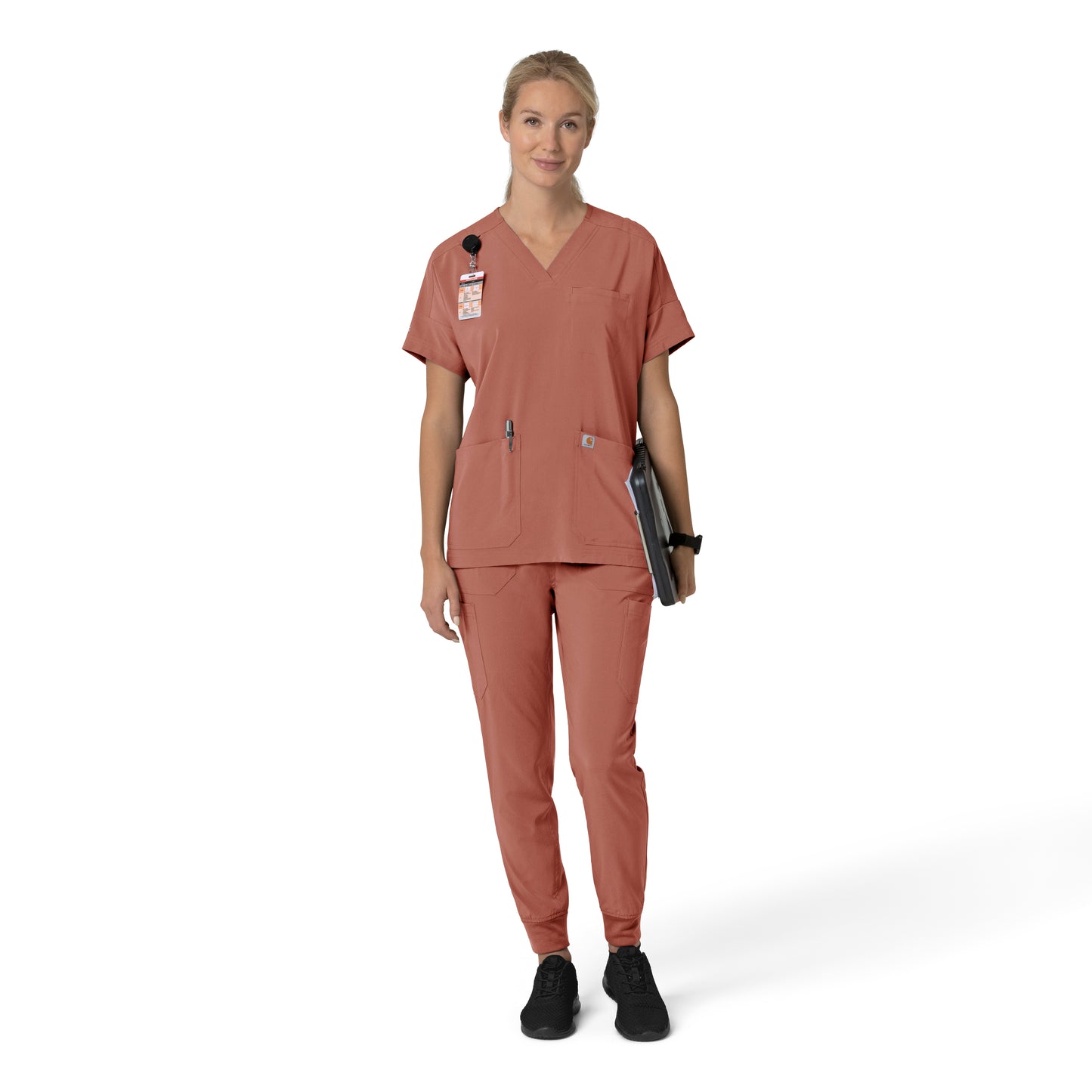 Force Cross-Flex C13110 Oversized V-Neck Scrub Top Wildrose Model Image Front | Carhartt