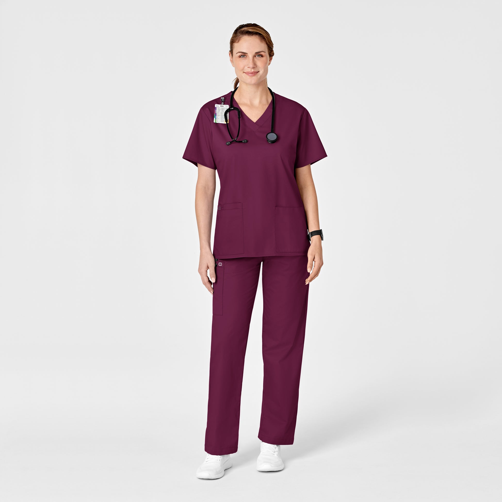 WonderWORK 501 Pull-On Cargo Scrub Pants Wine Model Image Alternate | Wink