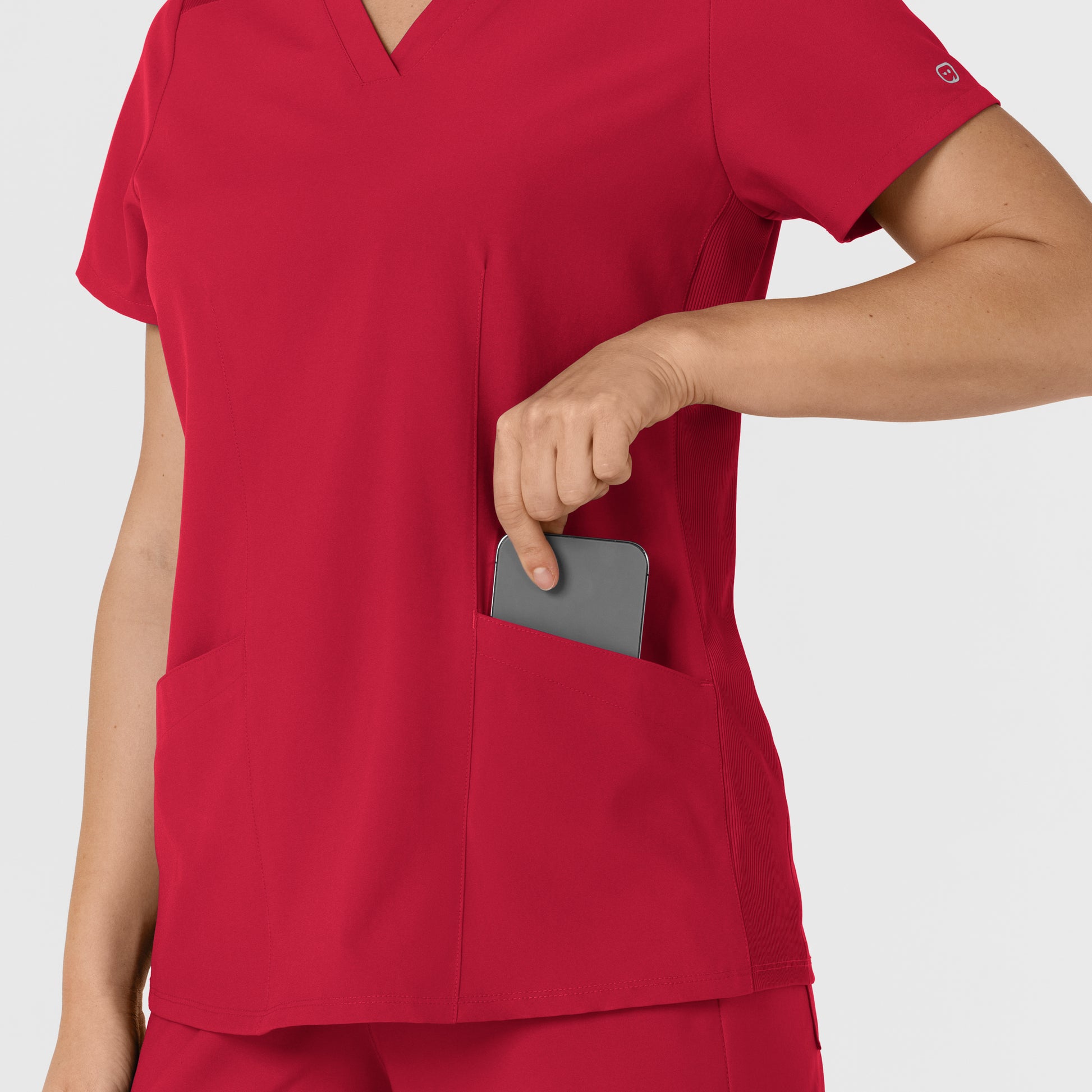 W123 6145 Flex-n-Reach Side Panel V-Neck Scrub Top Red Model Image Alternate | Wink