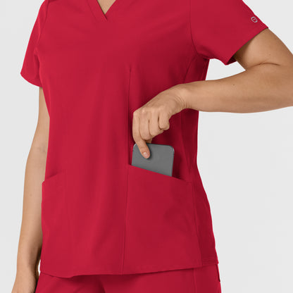 W123 6145 Flex-n-Reach Side Panel V-Neck Scrub Top Red Model Image Alternate | Wink