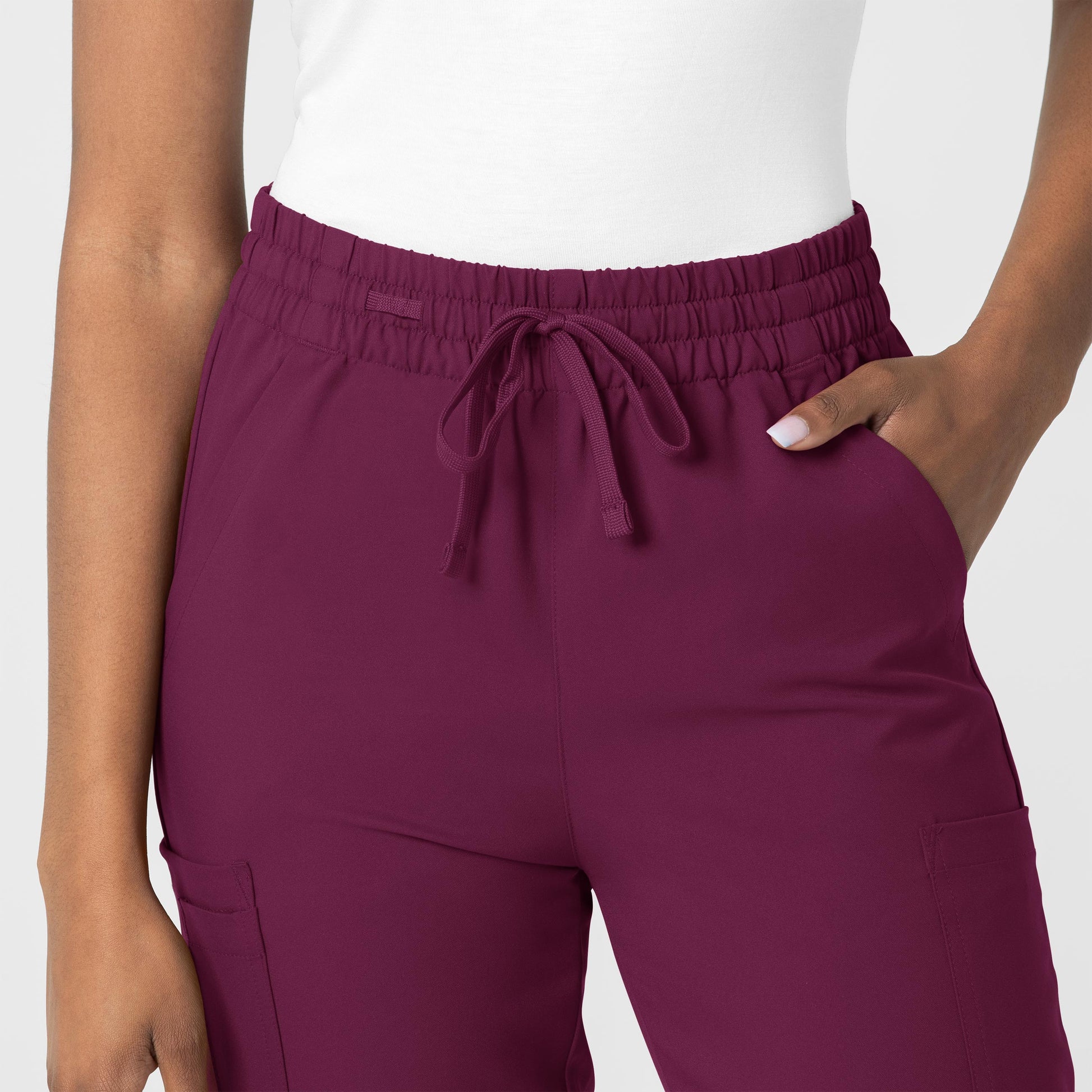 Thrive 5122 Cargo Jogger Scrub Pants Wine Model Image Left Side | Wink