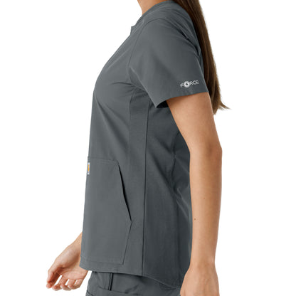 Force Essentials C12413 Notch Neck Tunic Knit Panel Scrub Top Pewter Model Image Alternate | Carhartt