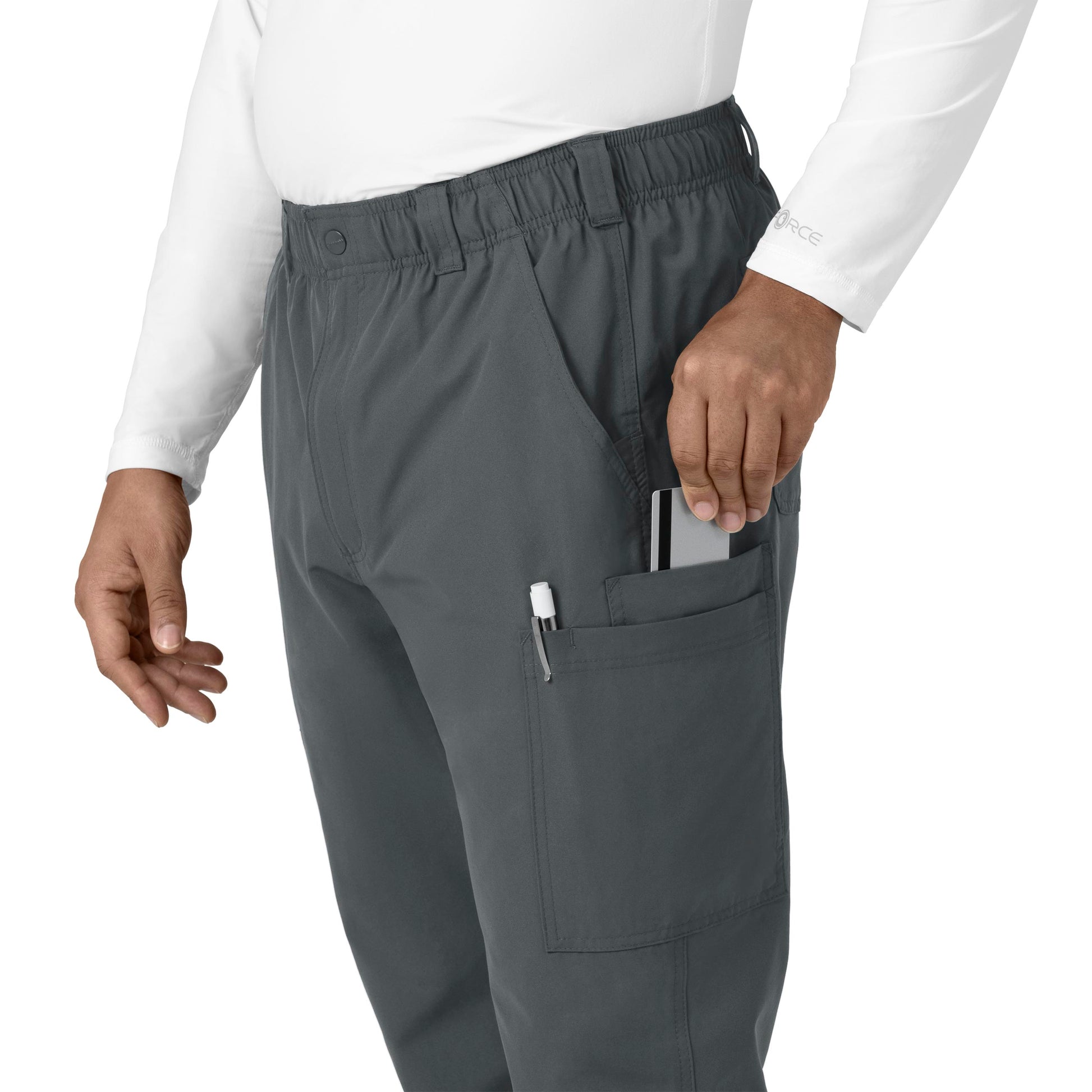 Force Essentials C56113 Men's Straight Leg Cargo Scrub Pants Pewter Model Image Left Side | Carhartt