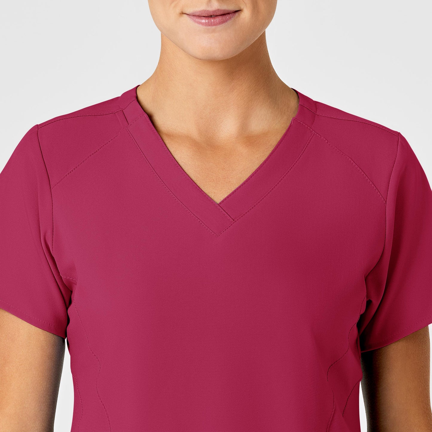 W123 6155 Stylized V-Neck Scrub Top Viva Magenta Model Image Left Side | Wink