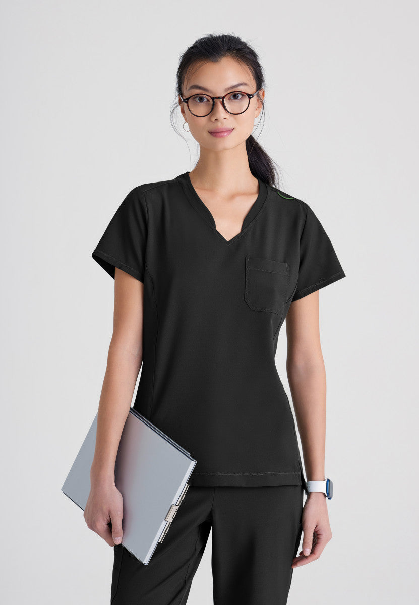 Greys Anatomy Evolve GSST181 Sway Tuck-In Scrub Top Black