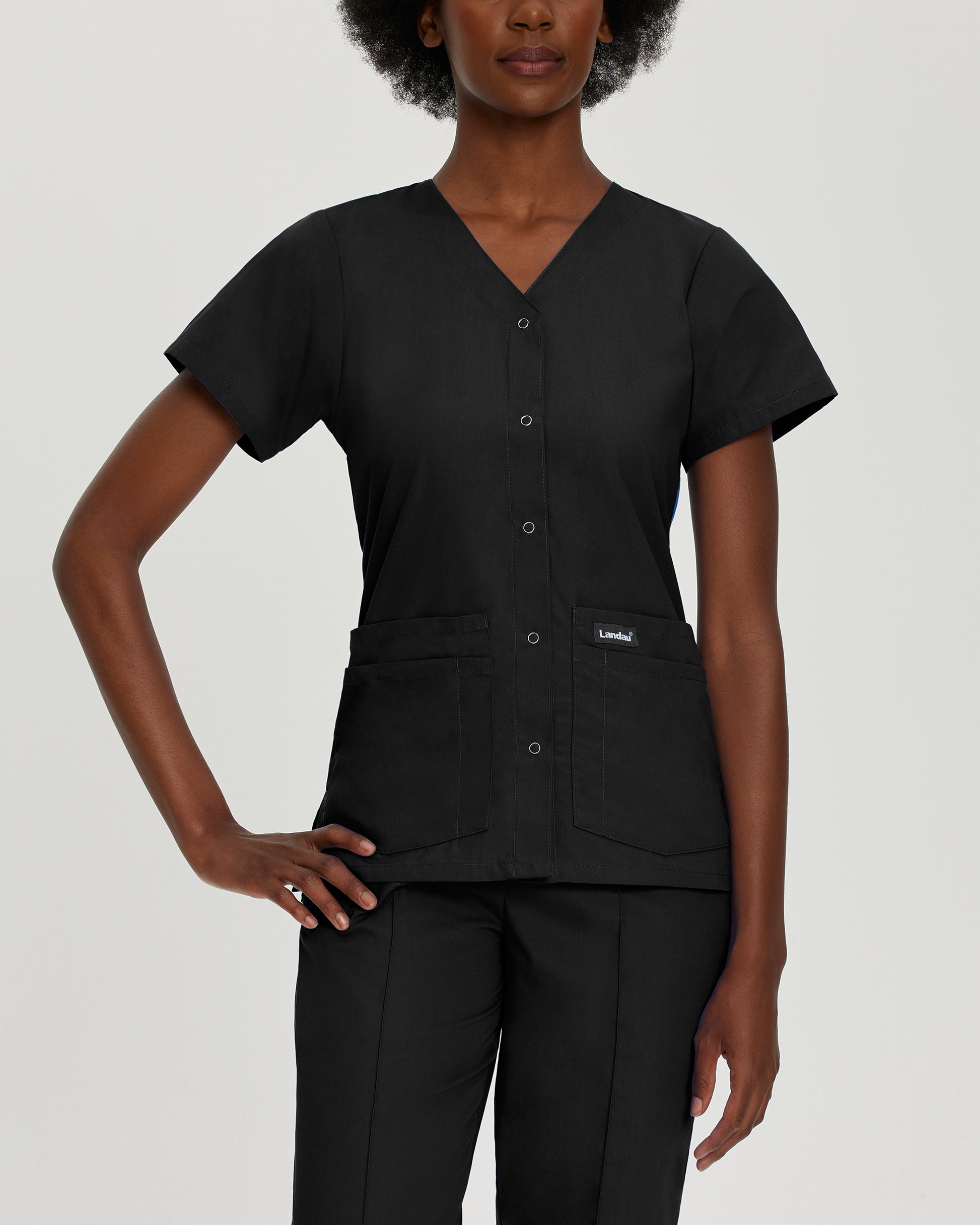 Essentials 8232 Women's 4 Pocket V Neck Scrub Top Black Image