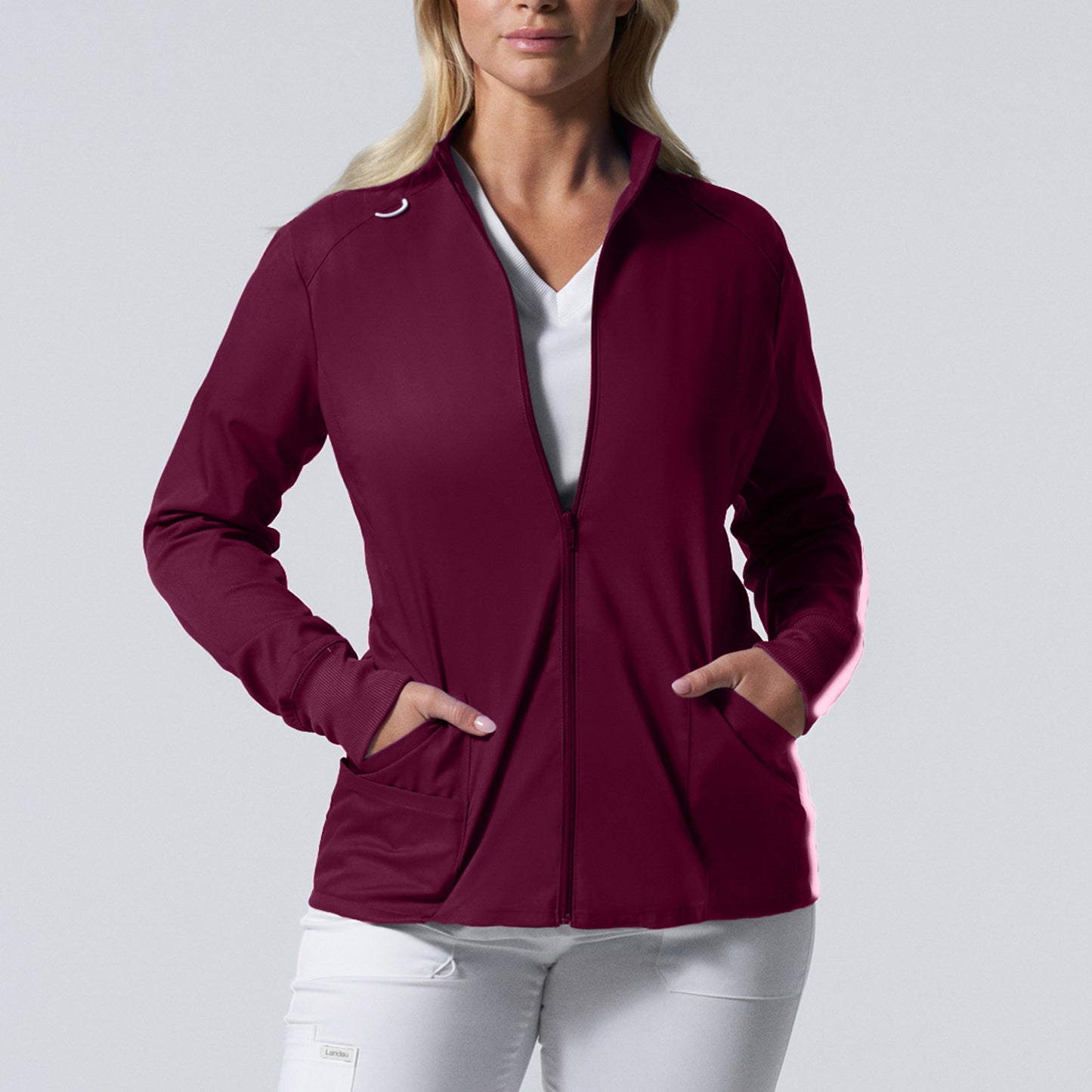 ProFlex LJ701 Women's 3 Pocket Scrub Jacket Wine Image