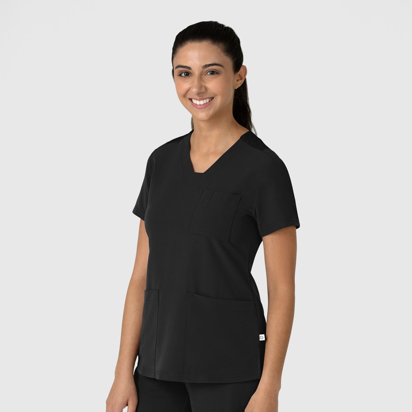 Nova 6132 Flex-n-Reach V-Neck Scrub Top Black Model Image Left Side | Wink