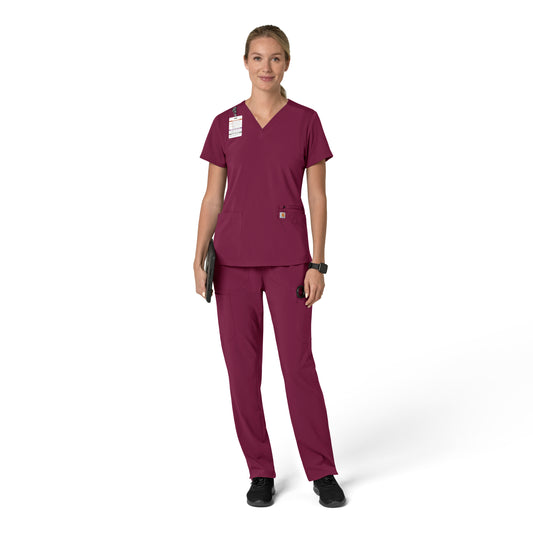 Force Cross-Flex C13210 Flex Panel V-Neck Scrub Top Wine Model Image Front | Carhartt