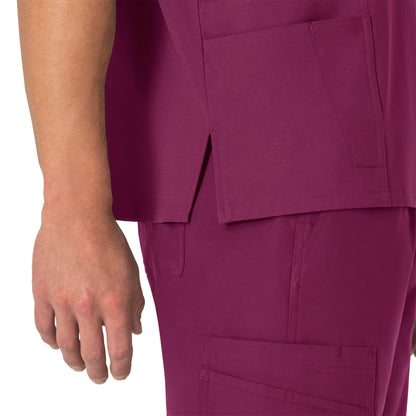 Force Essentials C15013 Unisex V-Neck 6-Pocket Scrub Top Wine Model Image Left Side | Carhartt