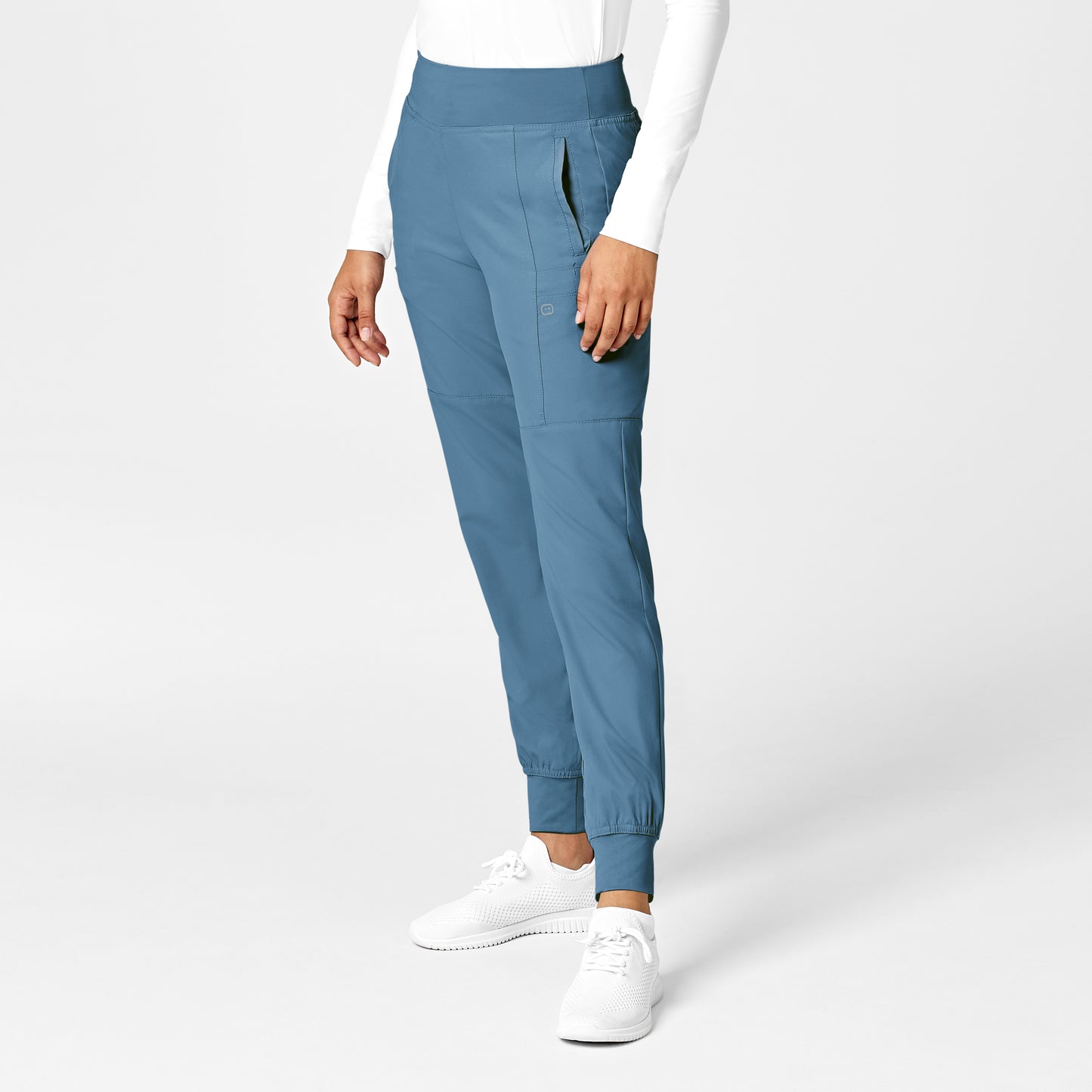 W123 5555 Women's Comfort Waist Cargo Jogger Scrub Pants Pacific Blue