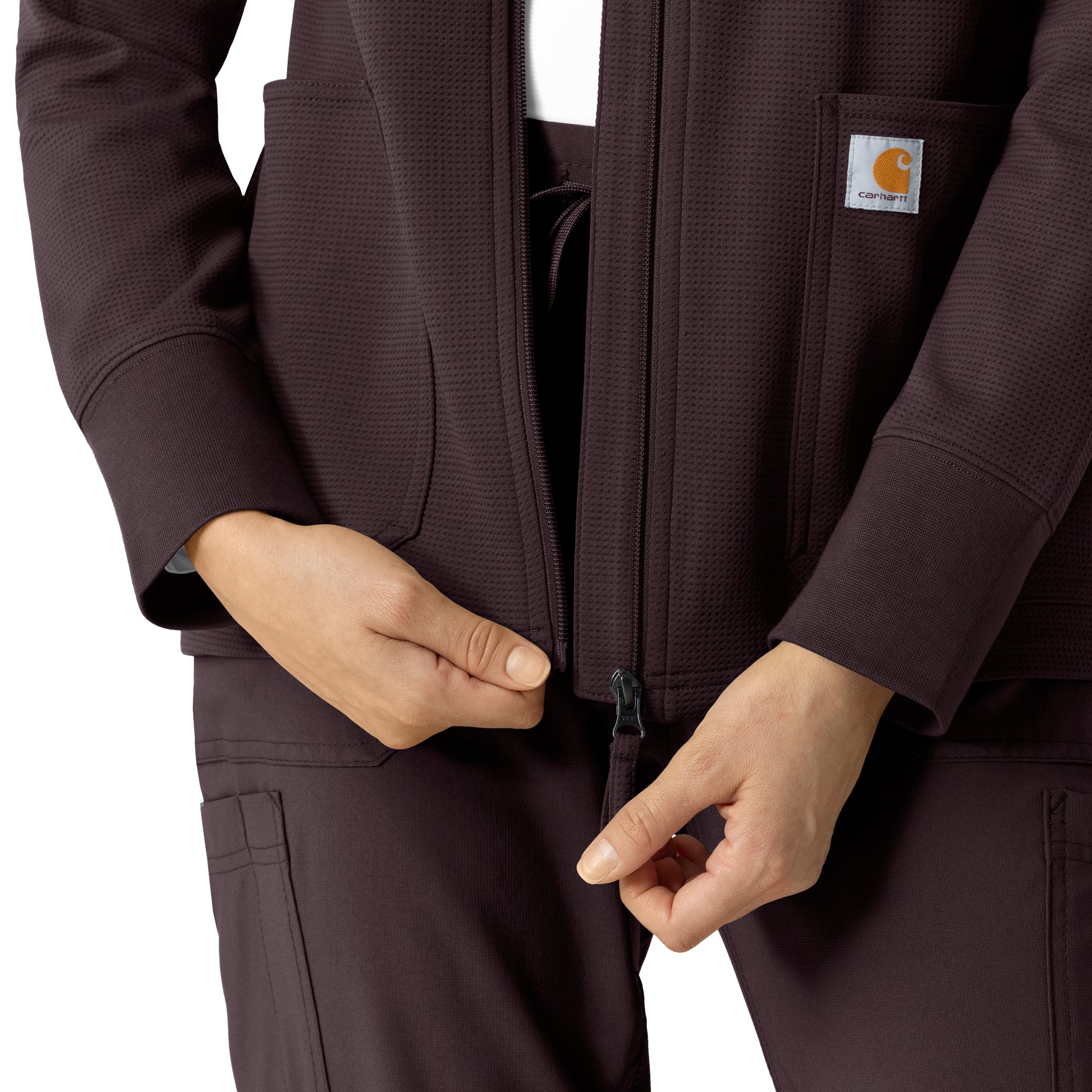 Layers C82008 Women's Full Zip Waffle Hoodie Dark Sepia