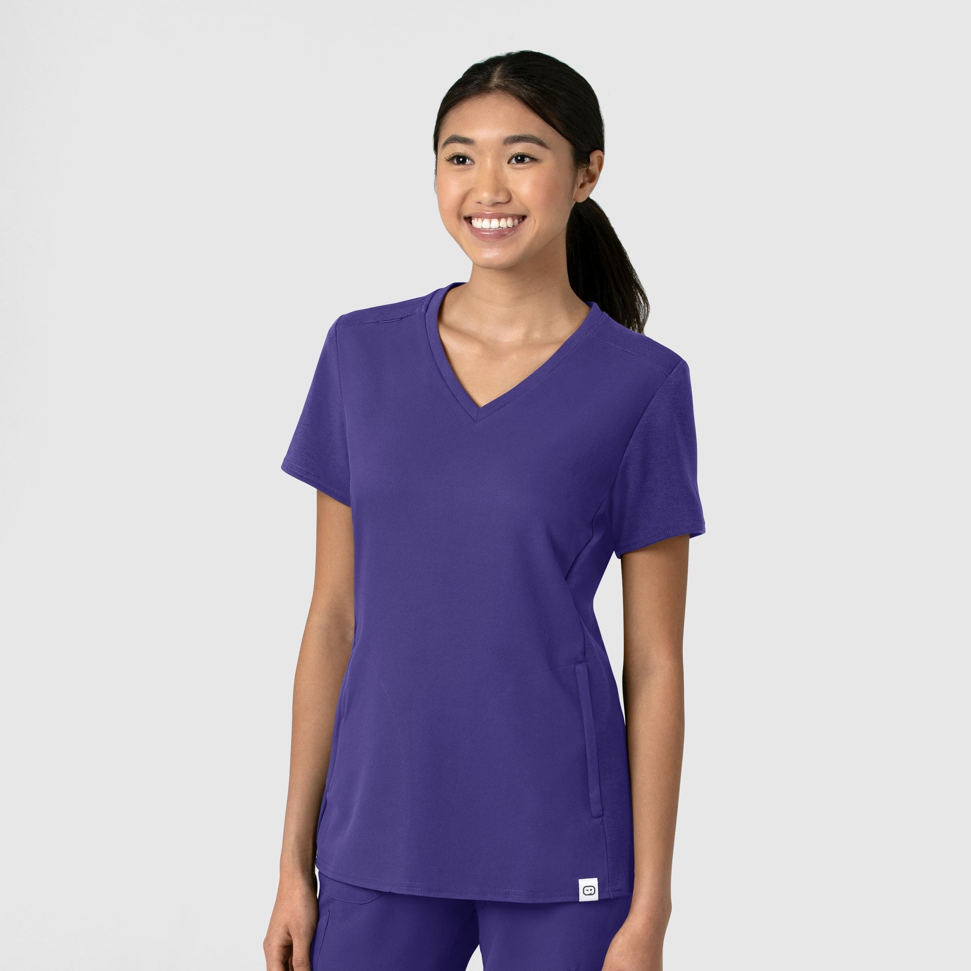 Thrive 6522 Flex-n-Reach V-Neck Scrub Top Grape Model Image Right Side | Wink