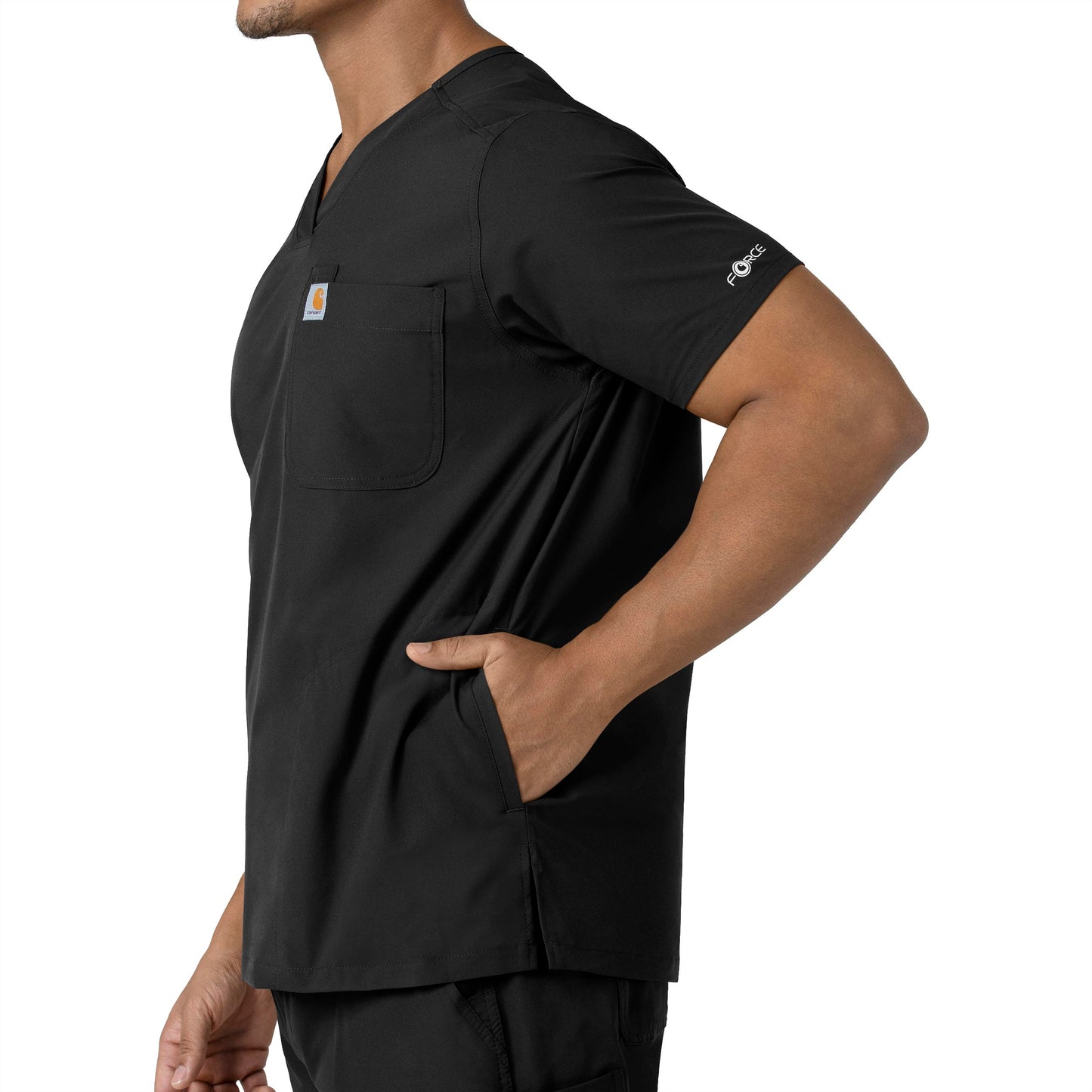 Force Essentials C16113 Men's V-Neck Shirttail Scrub Top Black Model Image Alternate | Carhartt