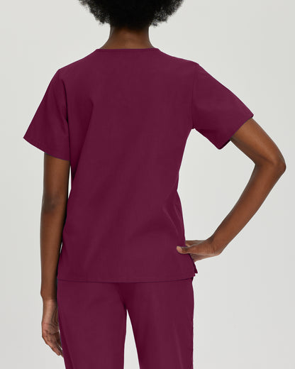 Essentials 8219 Women's 4 Pocket V Neck Scrub Top Wine Image