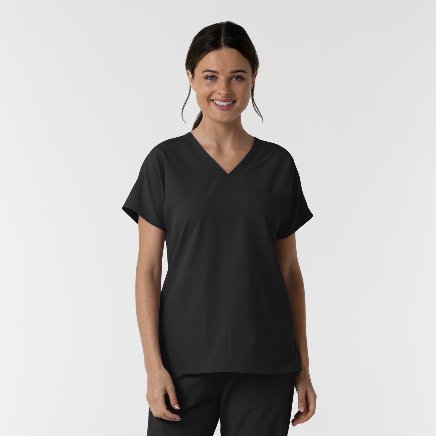 NURTUR 6280 Women's Drop Shoulder Tunic Scrub Top Black