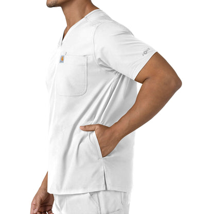 Force Essentials C16113 Men's V-Neck Shirttail Scrub Top White Model Image Alternate | Carhartt