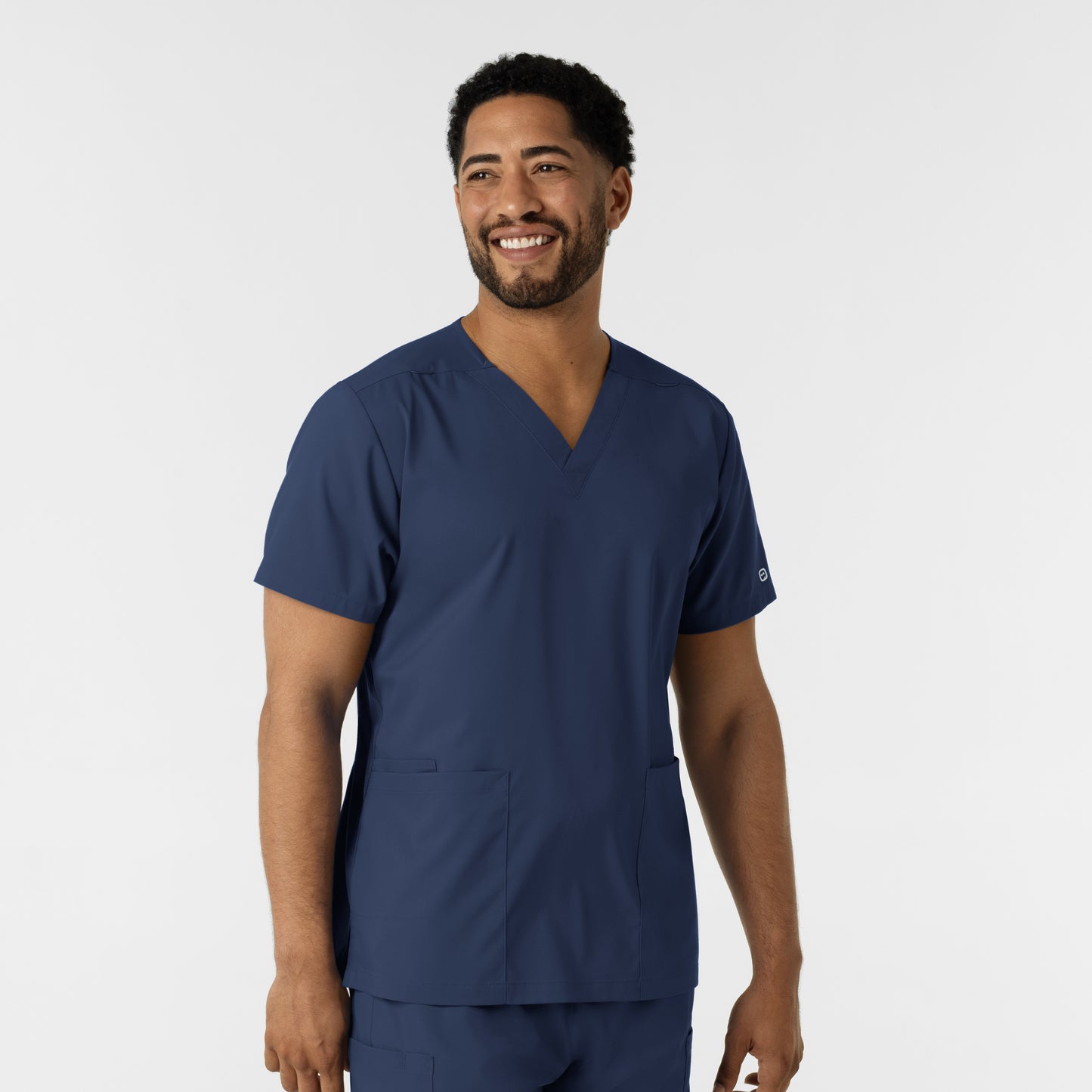 Boundless 6051 Unisex V-Neck Scrub Top Navy Model Image Right Side | Wink