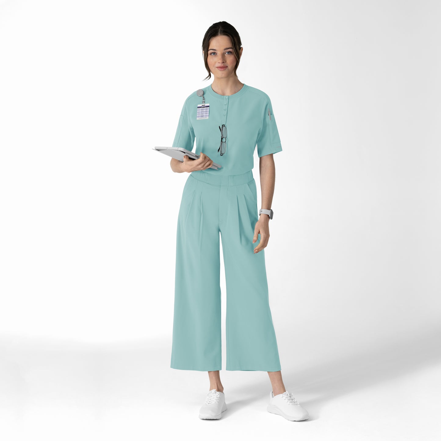 RENEW 6354 Women's Tuck-In Henley Scrub Top Coastal Blue