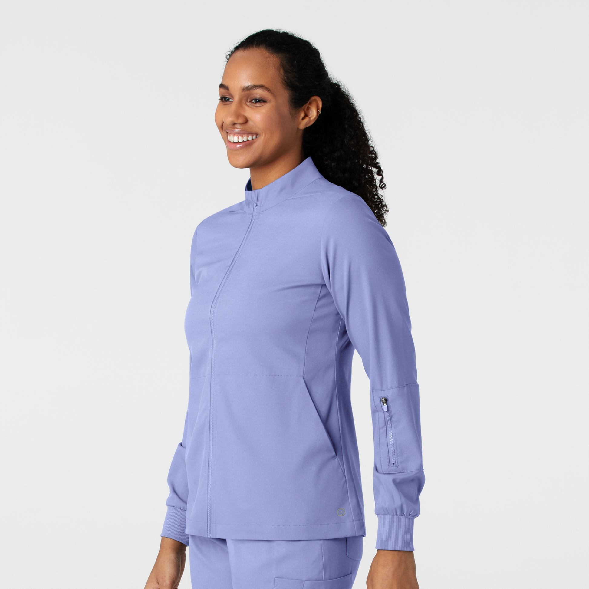 Boundless 8151 Warm Up Scrub Jacket Ceil Blue Model Image Right Side | Wink